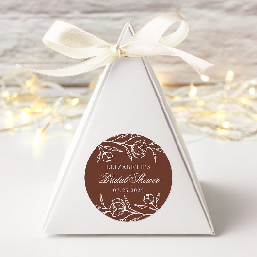 Geschetst Bloemen Bruin Vrijgezellenfeest Ronde Sticker