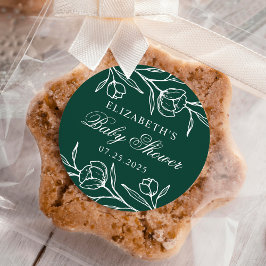 Geschetst Bloemen Groen Baby shower Ronde Sticker