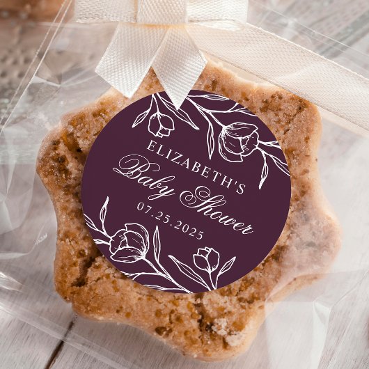 Geschetst Bloemen Paarse Baby shower Ronde Sticker