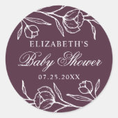 Geschetst Bloemen Paarse Baby shower Ronde Sticker (Voorkant)
