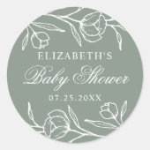 Geschetst Bloemen Salie Groen Baby shower Ronde Sticker (Voorkant)