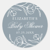 Geschetst Bloemen Stoffig Blauw Baby shower Ronde Sticker (Voorkant)