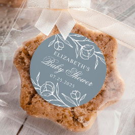 Geschetst Bloemen Stoffig Blauw Baby shower Ronde Sticker