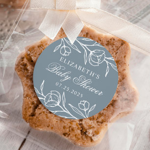 Geschetst Bloemen Stoffig Blauw Baby shower Ronde Sticker