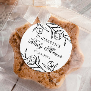 Geschetst Bloemen Zwart-wit Baby shower Ronde Sticker