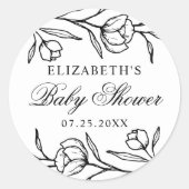Geschetst Bloemen Zwart-wit Baby shower Ronde Sticker (Voorkant)