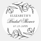 Geschetst Bloemen Zwart-wit Vrijgezellenfeest Ronde Sticker (Voorkant)