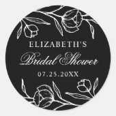 Geschetst Bloemen Zwart-wit Vrijgezellenfeest Ronde Sticker (Voorkant)