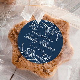Geschetst Floral Navy Baby shower Ronde Sticker