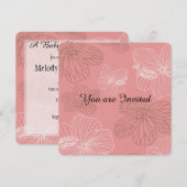 Geschetst roze bloemig Baby shower Kaart (Voorkant / Achterkant)