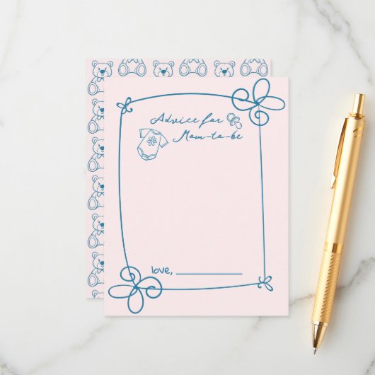 Geschetst Schattige Wavy Bow Lijst Baby shower Adv Informatiekaartje (Voorkant / Achterkant in situ)