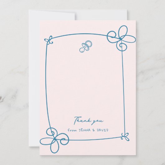Geschetst Schattige Wavy Bow Lijst Baby shower Bedankkaart (Voorkant)