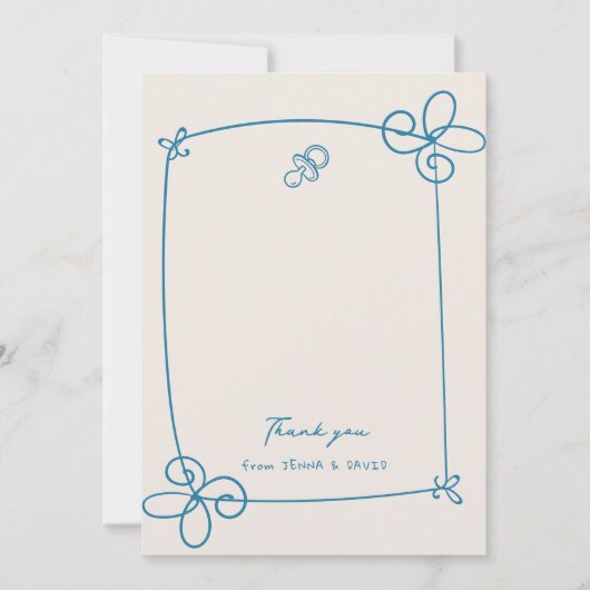 Geschetst Schattige Wavy Bow Lijst Baby shower Bedankkaart (Voorkant)