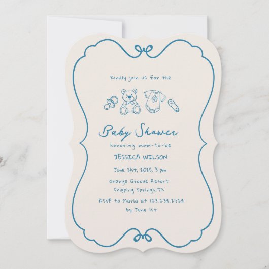 Geschetst Schattige Wavy Bow Lijst Baby shower Kaart (Voorkant)