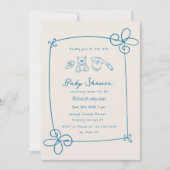 Geschetst Schattige Wavy Bow Lijst Baby shower Kaart (Voorkant)