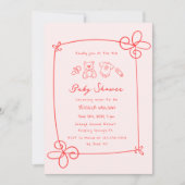 Geschetst Schattige Wavy Bow Lijst Baby shower Kaart (Voorkant)