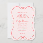 Geschetst Schattige Wavy Bow Lijst Baby shower Kaart (Voorkant)