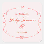Geschetst Schattige Wavy Bow Lijst Baby shower Vierkante Sticker (Voorkant)