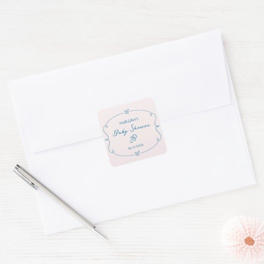 Geschetst Schattige Wavy Bow Lijst Baby shower Vierkante Sticker (Envelop)