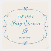Geschetst Schattige Wavy Bow Lijst Baby shower Vierkante Sticker (Voorkant)