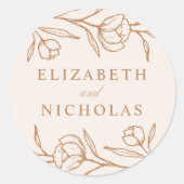Geschetste amandel en koper bloemenbruiloft ronde sticker (Voorkant)