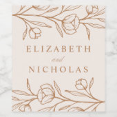 Geschetste amandel en koper bloemenbruiloft wijn etiket (Enkel label)