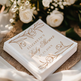 Geschetste amandel- en koperen bloemen baby shower servet