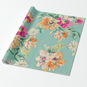 geschetste bloem in heldere kleuren - naadloze ach cadeaupapier