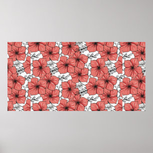geschetste bloemdruk in heldere kleur poster