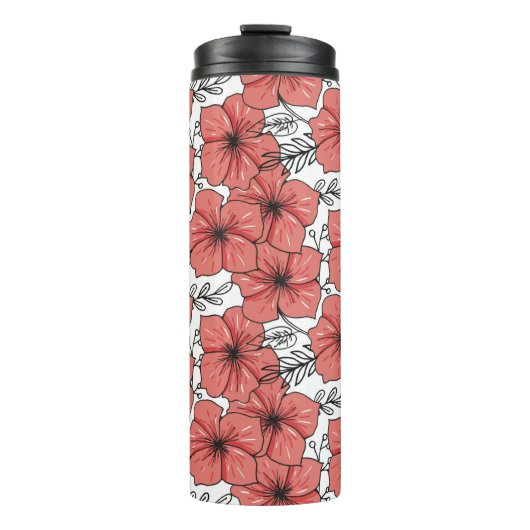 geschetste bloemdruk in heldere kleur thermosbeker (Voorkant)