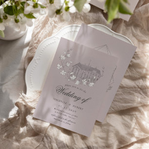 geschetste bloemen bestemming bruiloft kaart