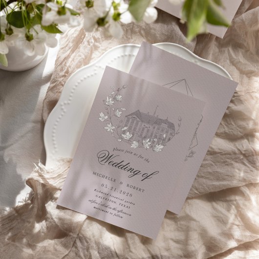 geschetste bloemen bestemming bruiloft kaart