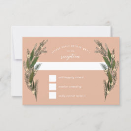 Geschetste bloemen bladeren groen perzik bruiloft RSVP kaartje