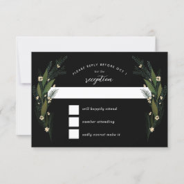 Geschetste bloemen bladeren groen zwart bruiloft RSVP kaartje