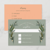 Geschetste Bloemen Bladeren Groene Salie Bruiloft RSVP Kaartje (Voorkant / Achterkant)