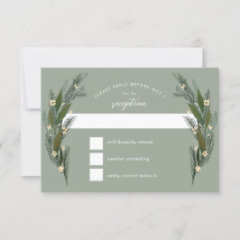 Geschetste Bloemen Bladeren Groene Salie Bruiloft RSVP Kaartje