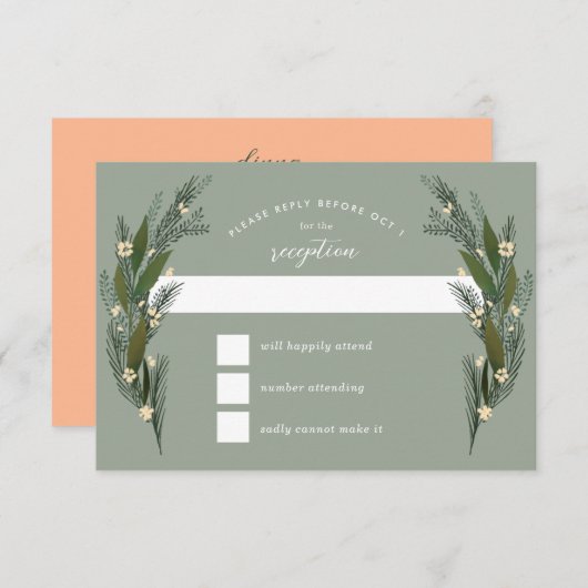 Geschetste bloemen bladeren groenwerk salie bruilo RSVP kaartje (Voorkant / Achterkant)