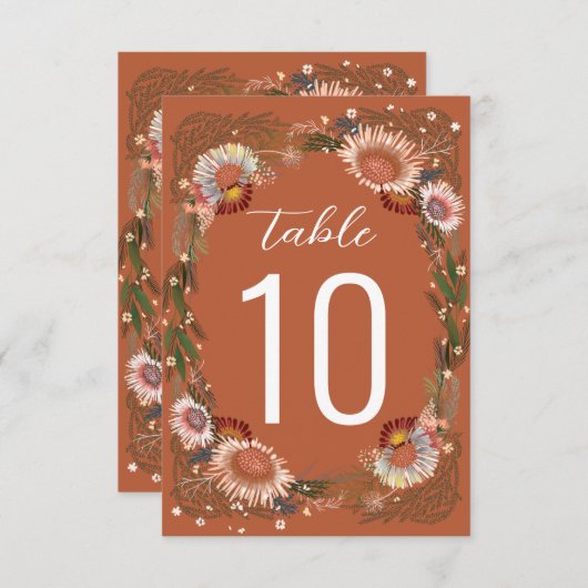 Geschetste Bloemen Boho Terracotta Tafelnummer (Voorkant / Achterkant)