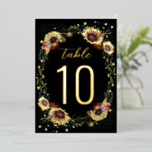 Geschetste Bloemen Boho Zwarte Gouden Folie Tafeln Uitnodiging (Staand Voorkant)