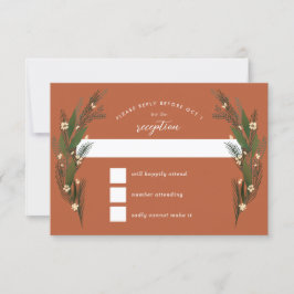 Geschetste bloemen groen terracotta bruiloft RSVP kaartje