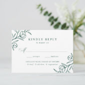 Geschetste Bloemen Groene Maaltijd Keuze Bruiloft RSVP Kaartje (Staand voorkant)