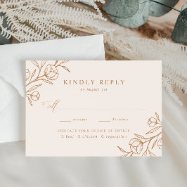 Geschetste Bloemen Koper Maaltijd Keuze Bruiloft RSVP Kaartje