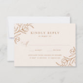 Geschetste Bloemen Koper Maaltijd Keuze Bruiloft RSVP Kaartje (Voorkant)