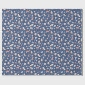Geschetste bloemen op blauw cadeaupapier (Vlak)