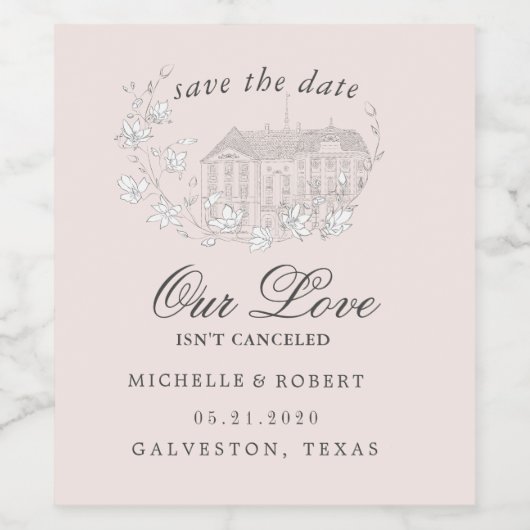  geschetste bloemen opslaan de datum wijn etiket (Enkel label)