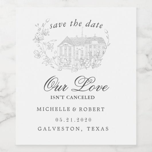 geschetste bloemen opslaan de datum wijn etiket (Enkel label)