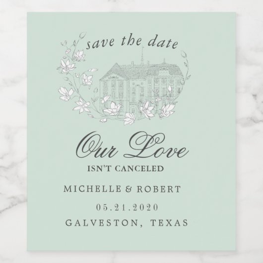  geschetste bloemen opslaan de datum wijn etiket (Enkel label)