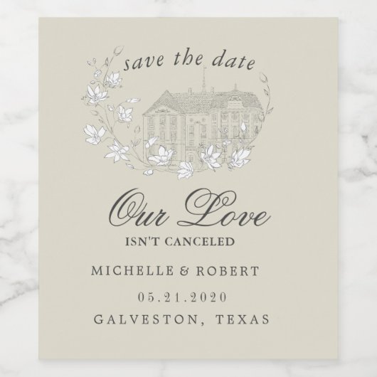  geschetste bloemen opslaan de datum wijn etiket (Enkel label)