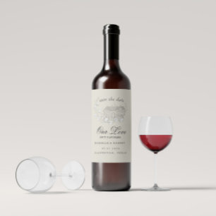  geschetste bloemen opslaan de datum wijn etiket