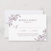 Geschetste Bloemen Paarse Maaltijd Keuze Bruiloft RSVP Kaartje (Voorkant)